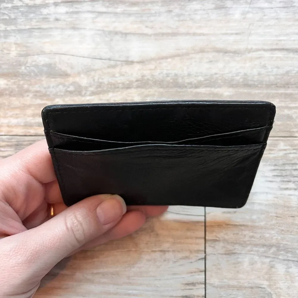 Travelon Genuine Leather Card Holder Wallet Slim Minimalist Black Unisex